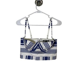 VICTORIA’S SECRET Bralette Striped White Blue Size 34D Cotton Zipper Nautical